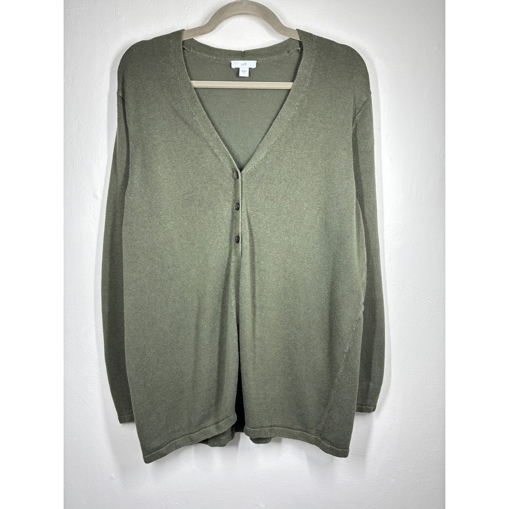 J.Jill Green Linen Blend Flyaway Cardigan Sweater Large Lagenlook Coastal - Picture 5 of 11